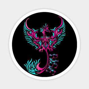 Rise up like a Phoenix from the ashes. Pink and Blue Phoenix in a Tribal / Tattoo Art style Magnet